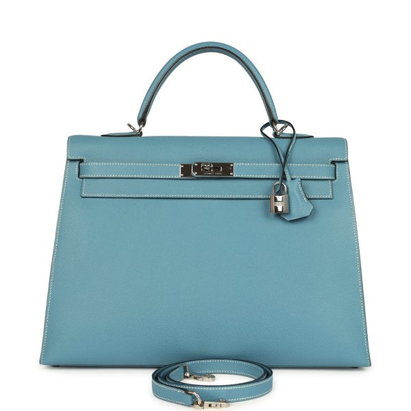Hermes Vintage Hermes Kelly Sellier 35 Blue Jean Epsom Palladium Hardware
