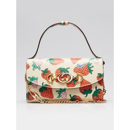 Gucci White Strawberry Print Leather Zumi Mini Bag