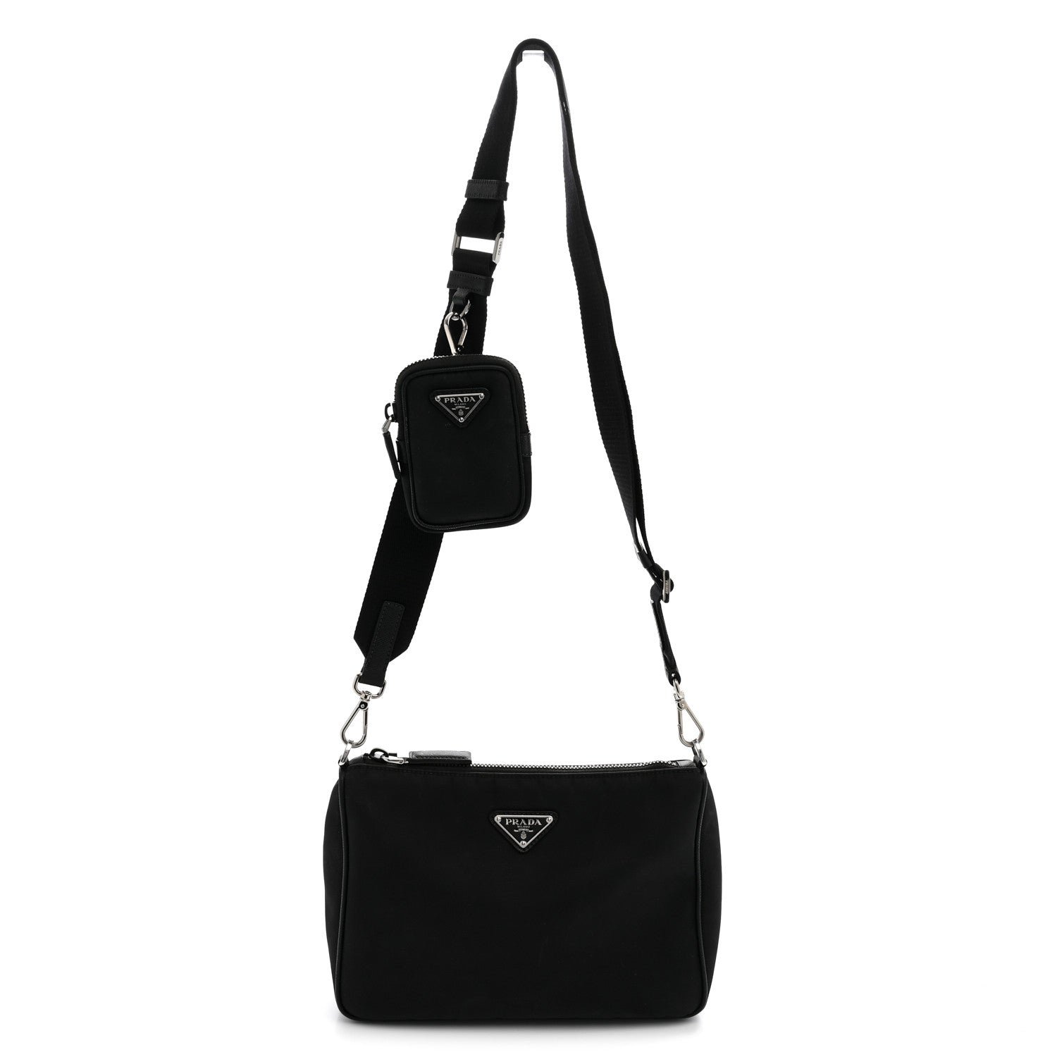 Prada Re-Nylon Saffiano Pocket Zippered Shoulder Bag Black