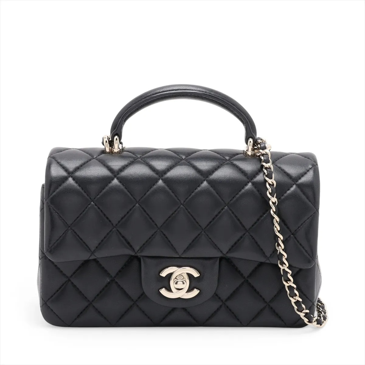 Chanel Matelasse Lambskin 2 Way Shoulder Bag Black Gold Metal Fittings random pl