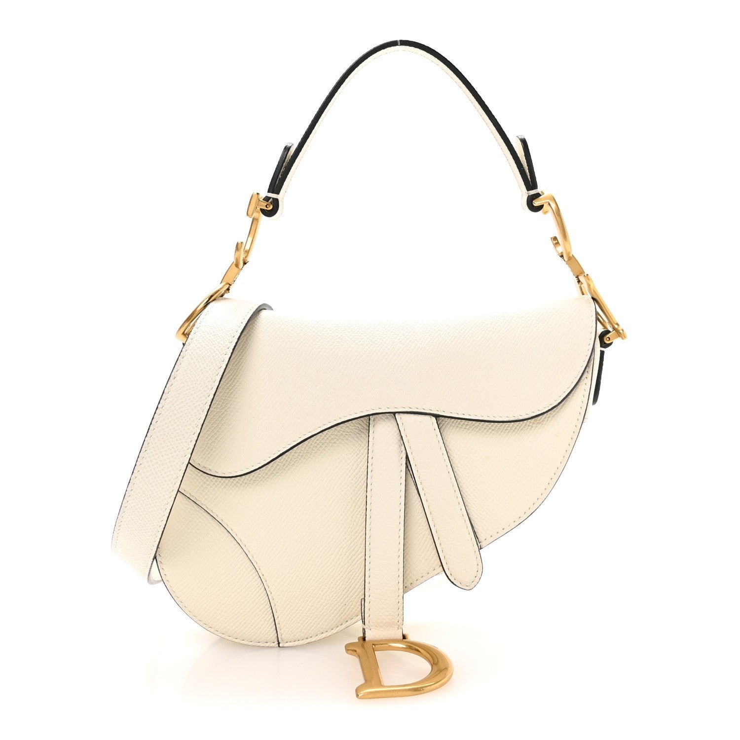 Christian Dior Grained Calfskin Mini Saddle Bag With Strap White