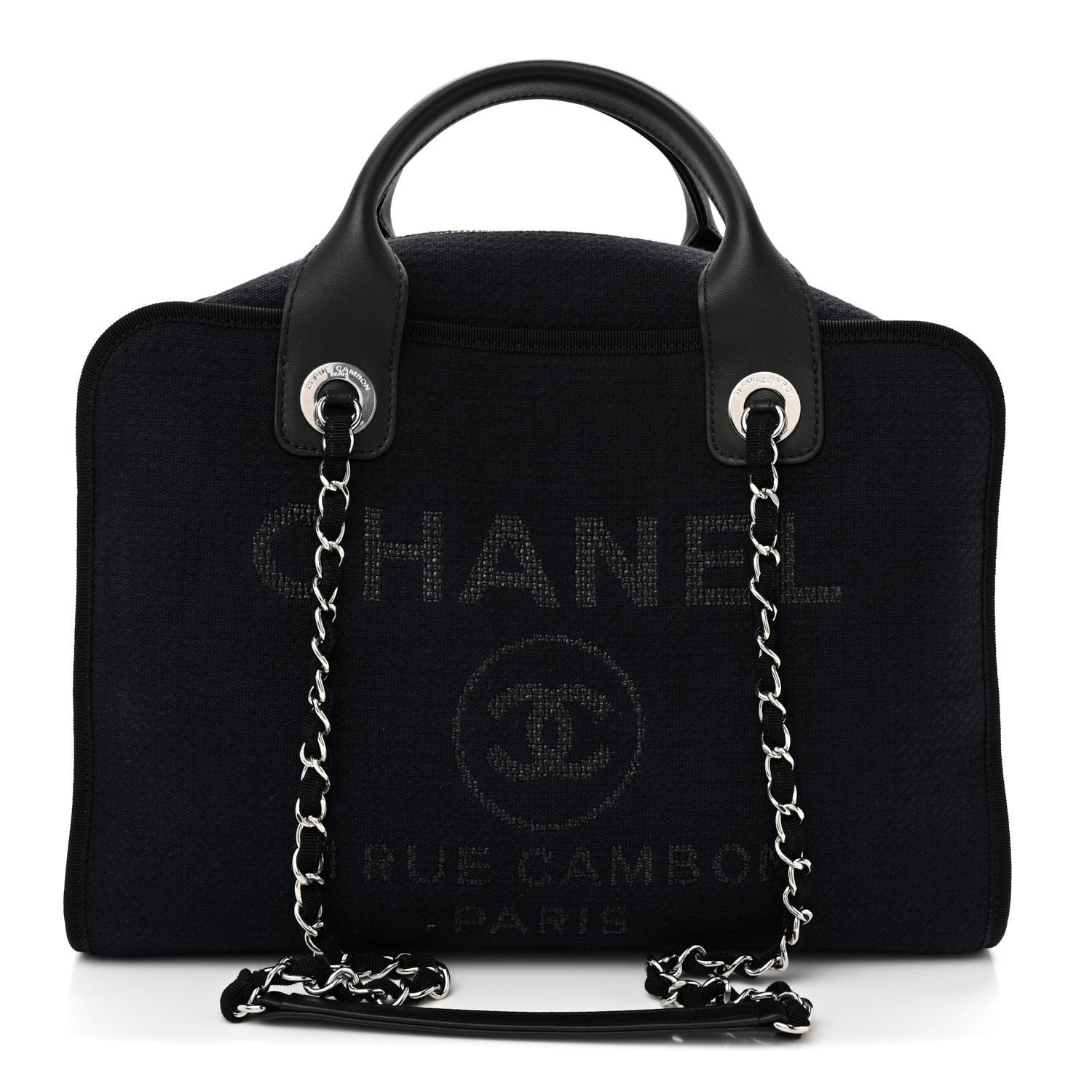 Chanel Mixed Fibers Deauville Bowling Bag Black