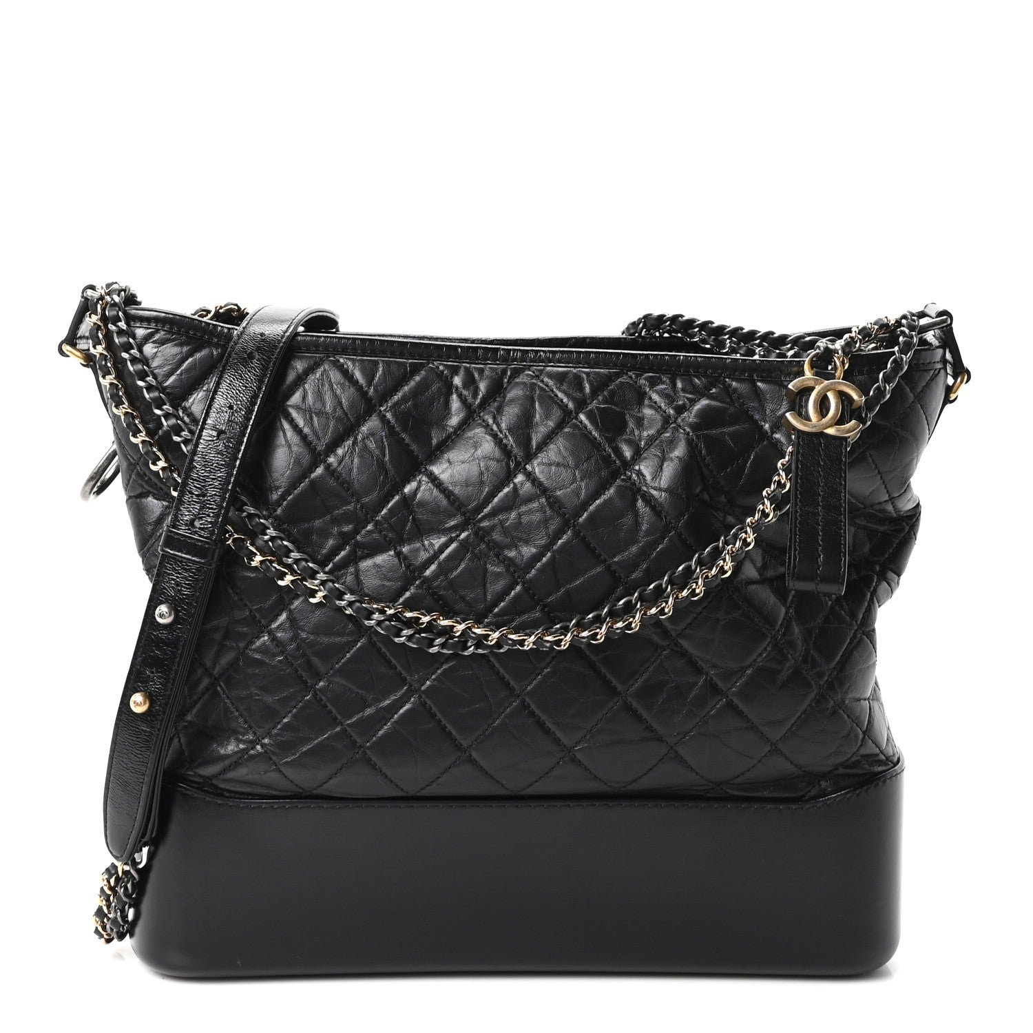 Chanel Aged Calfskin Quilted Large Gabrielle Hobo Black
