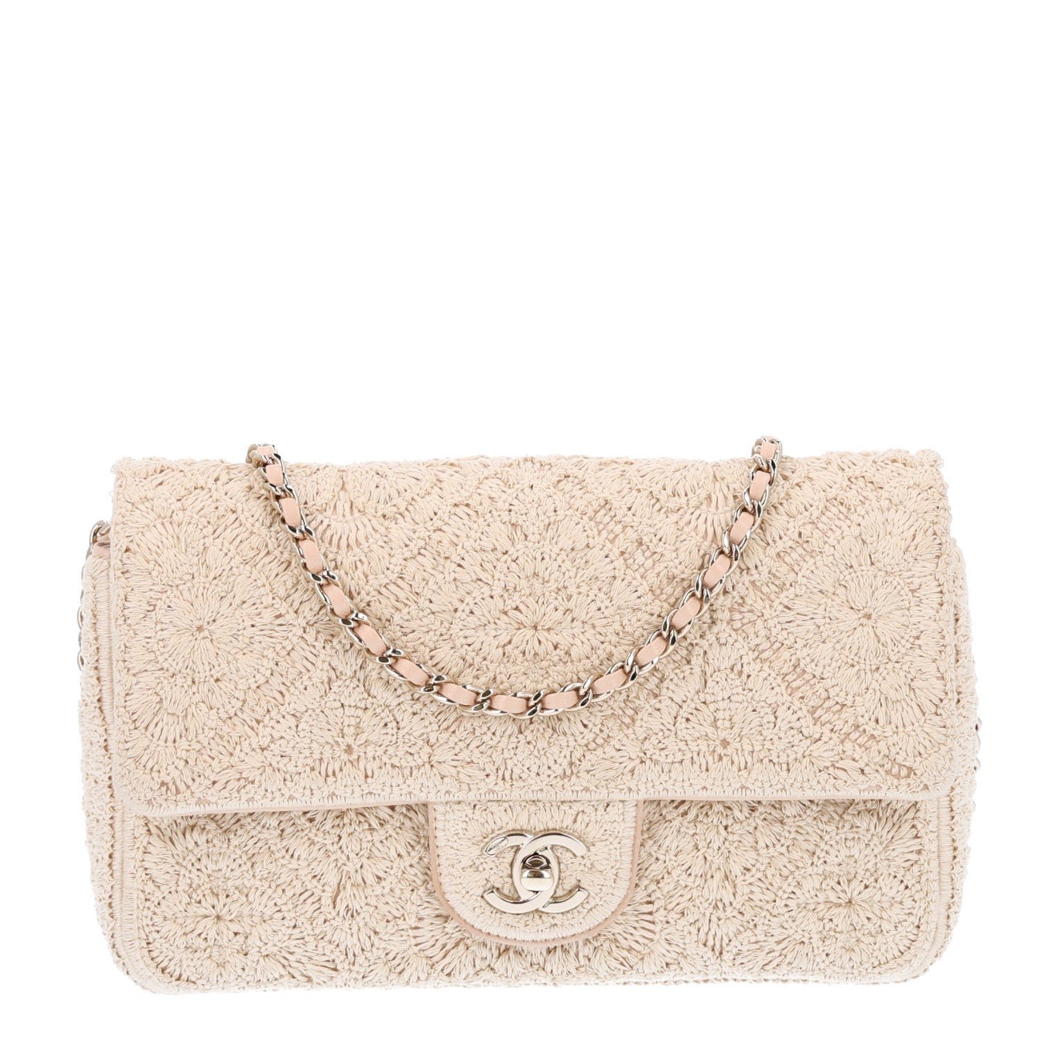Chanel Crochet Embroidered Camelia Small Rectangular Flap Ecru