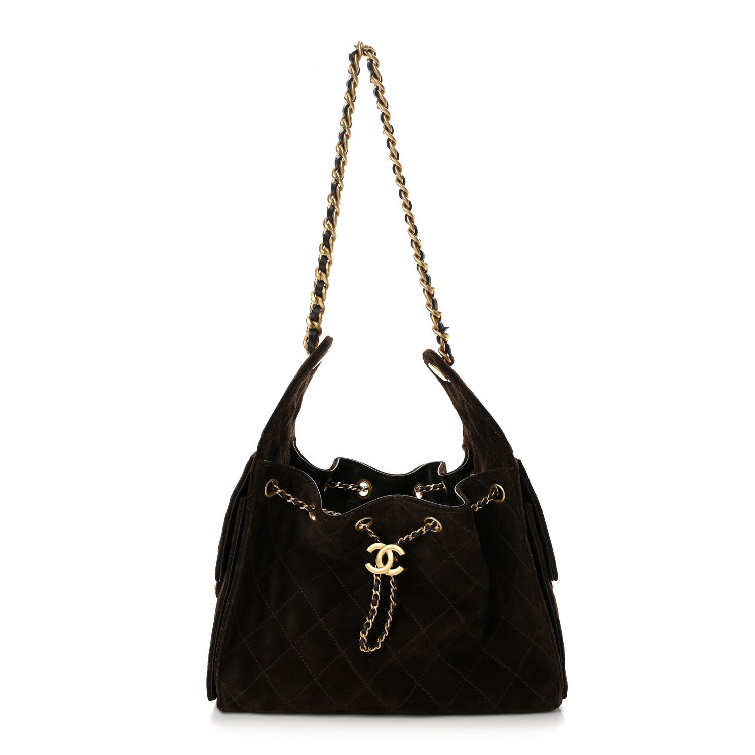 Chanel Suede Quilted Small Chanel 25 Handbag Dark Brown