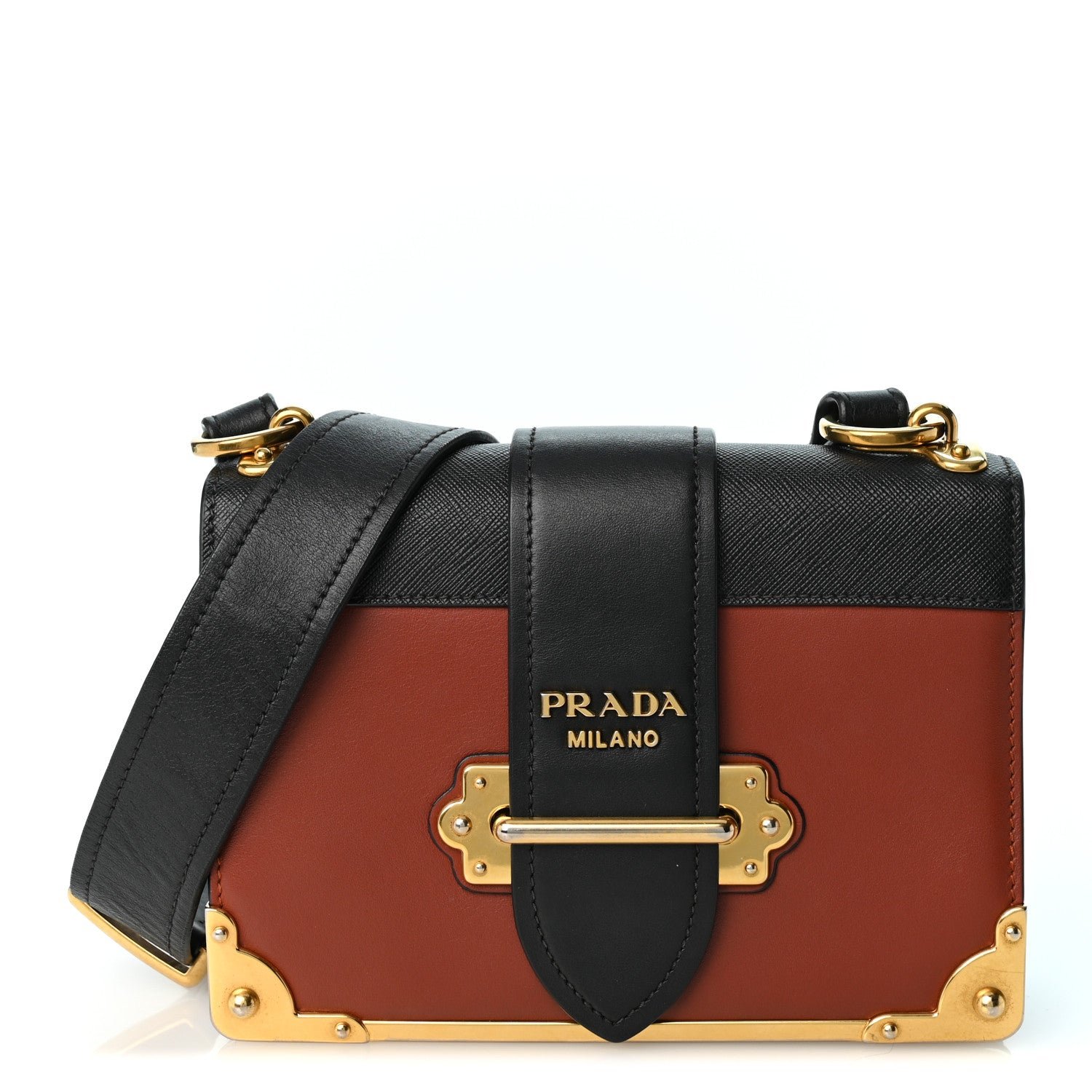 Prada City Calfskin Saffiano Cahier Bag Cotto Black