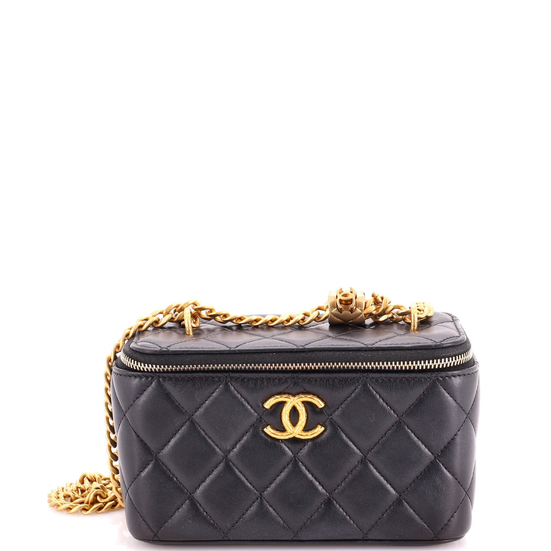 All Slide Long Vanity Case with Chain Quilted Lambskin Small