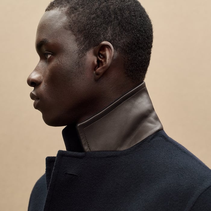 Marine Emile Cashmere Coat With Leather Details