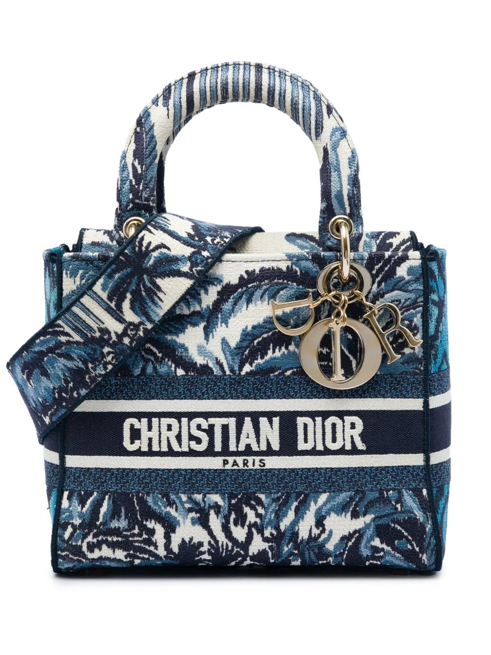 2021 Medium Embroidered Canvas Palm Tree Toile De Jouy Lady D Lite satchel
