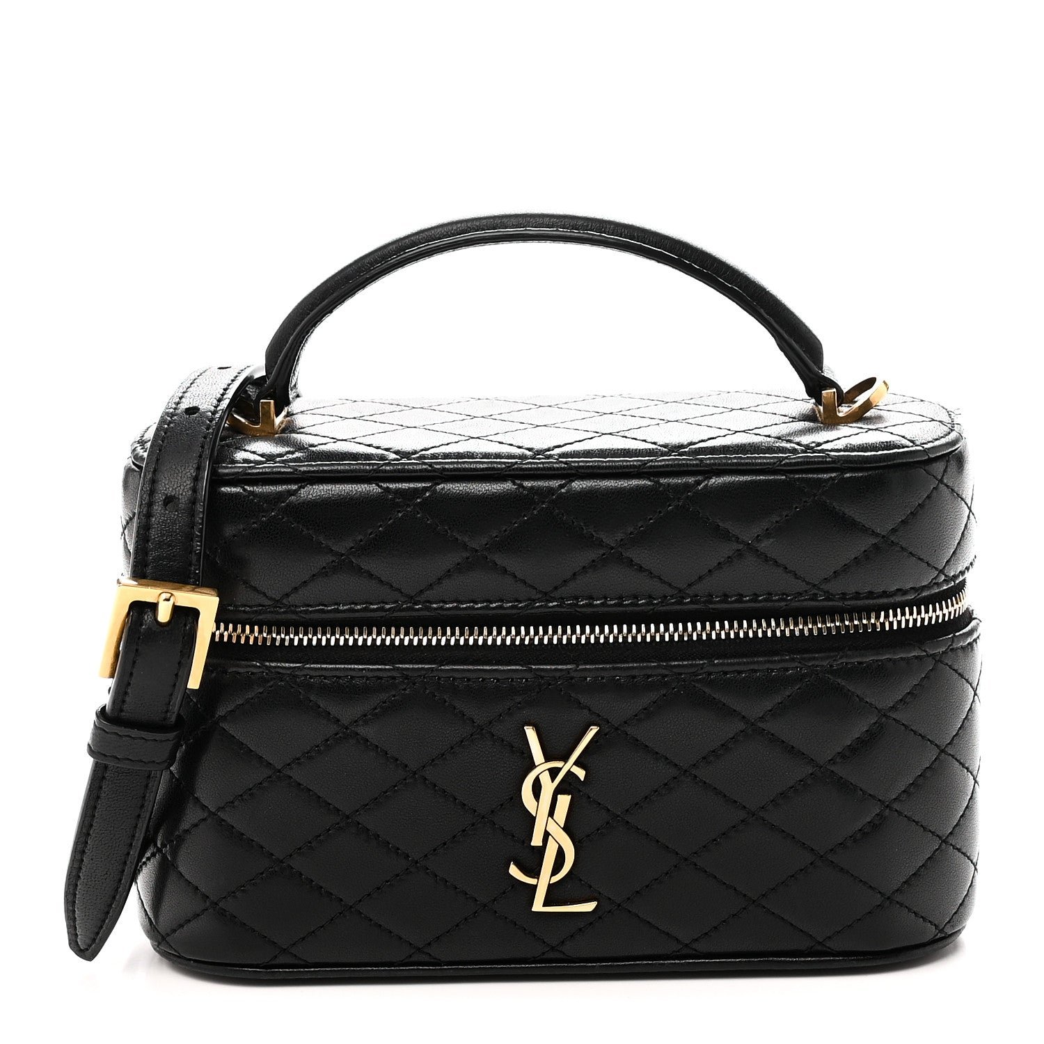 Saint Laurent Lambskin Quilted Mini Gaby Vanity Case Black
