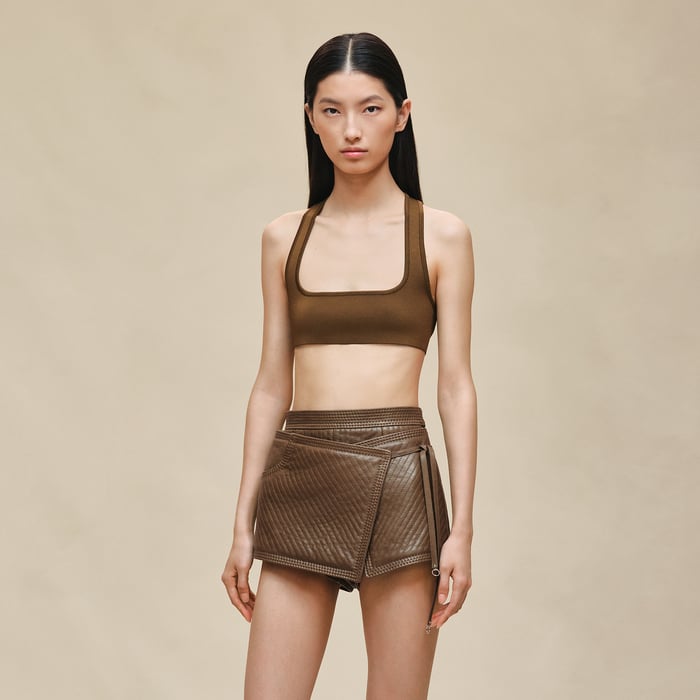 Marron Muschio Quilted Wrap Shorts