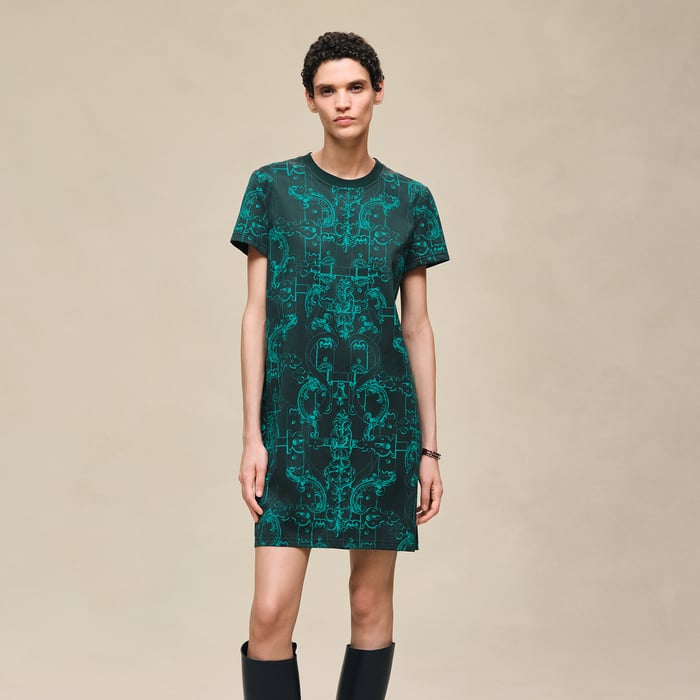 Vert Pin Robe Droite Imprimé « ferronnerie Remix »