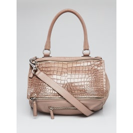 Givenchy Givenchy Taupe Crocodile Stamped and Suede Leather Medium Pandora Bag