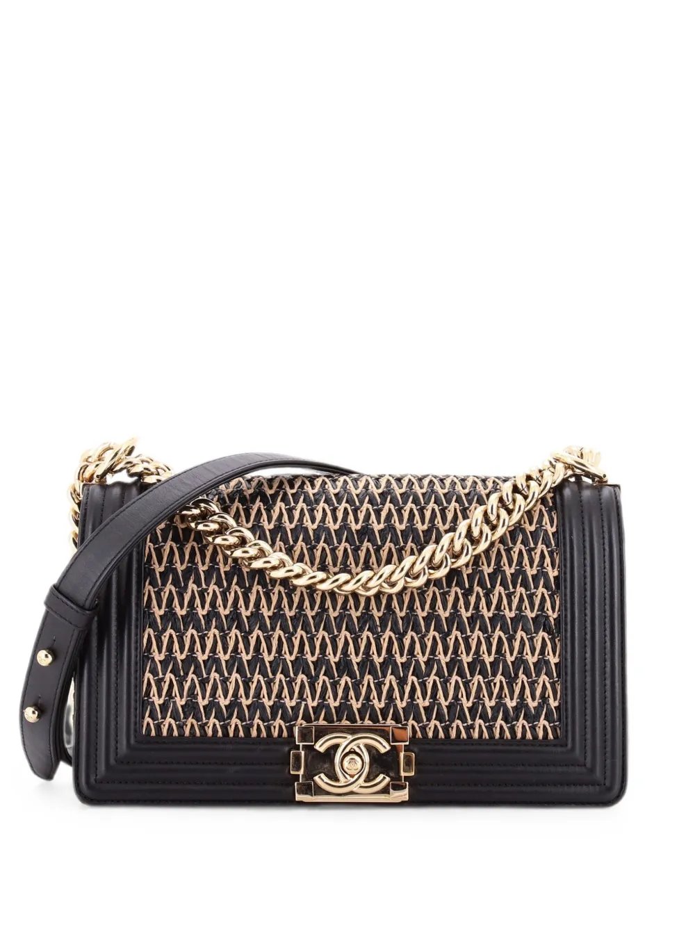Boy Flap Bag Chevron Woven Raffia and Leather Old Medium shoulder bag
