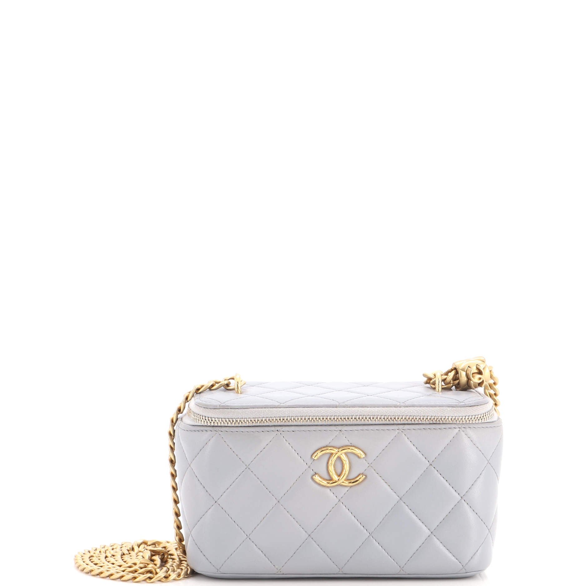 All Slide Long Vanity Case with Chain Quilted Lambskin Small
