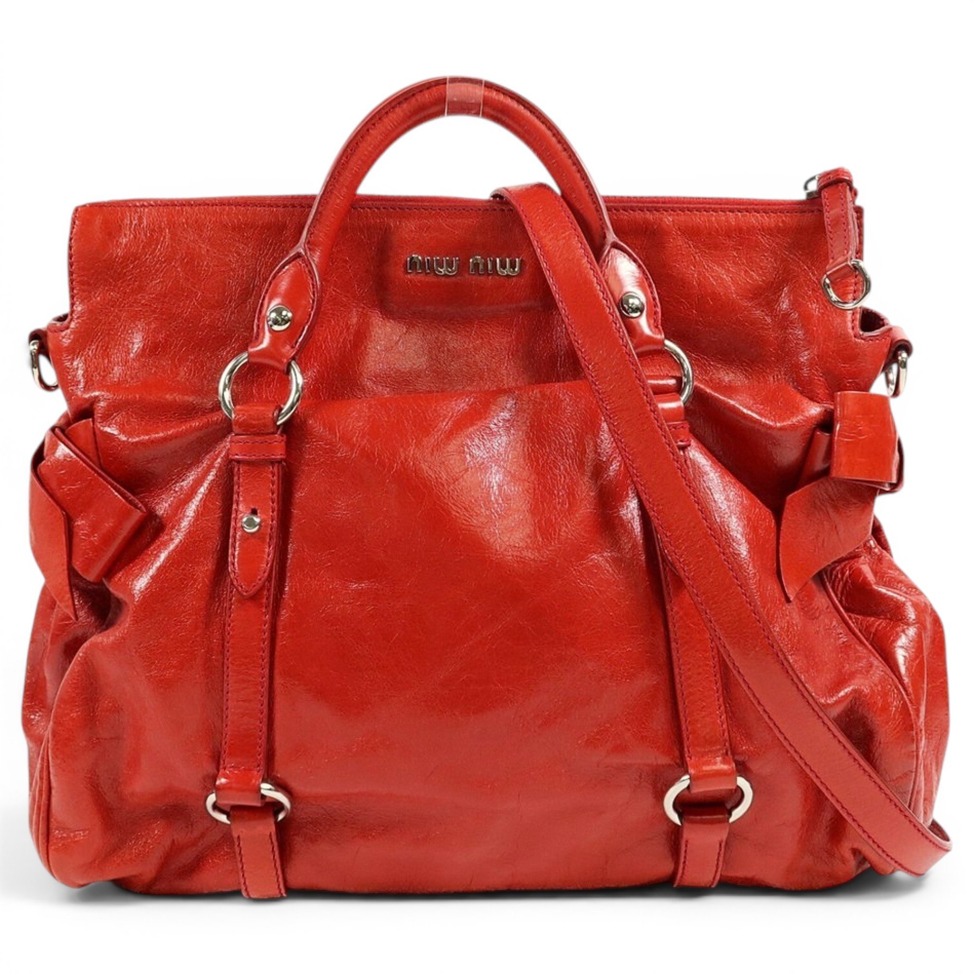Bow bag leather handbag