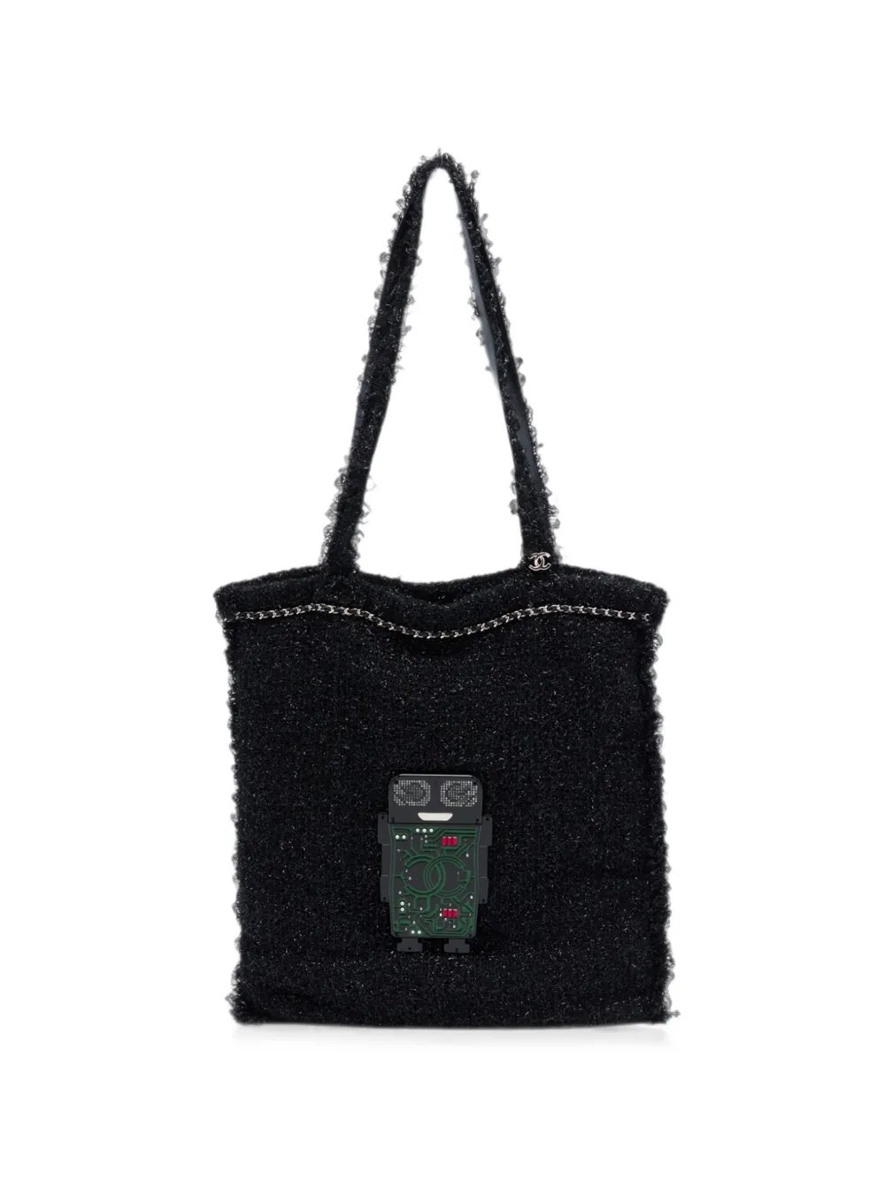 2017-2018 Large Resin Embellished Tweed Robot Shopping tote bag