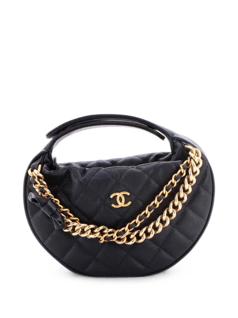 Double Chain Bow Pouch Quilted Caviar Mini hobo bag