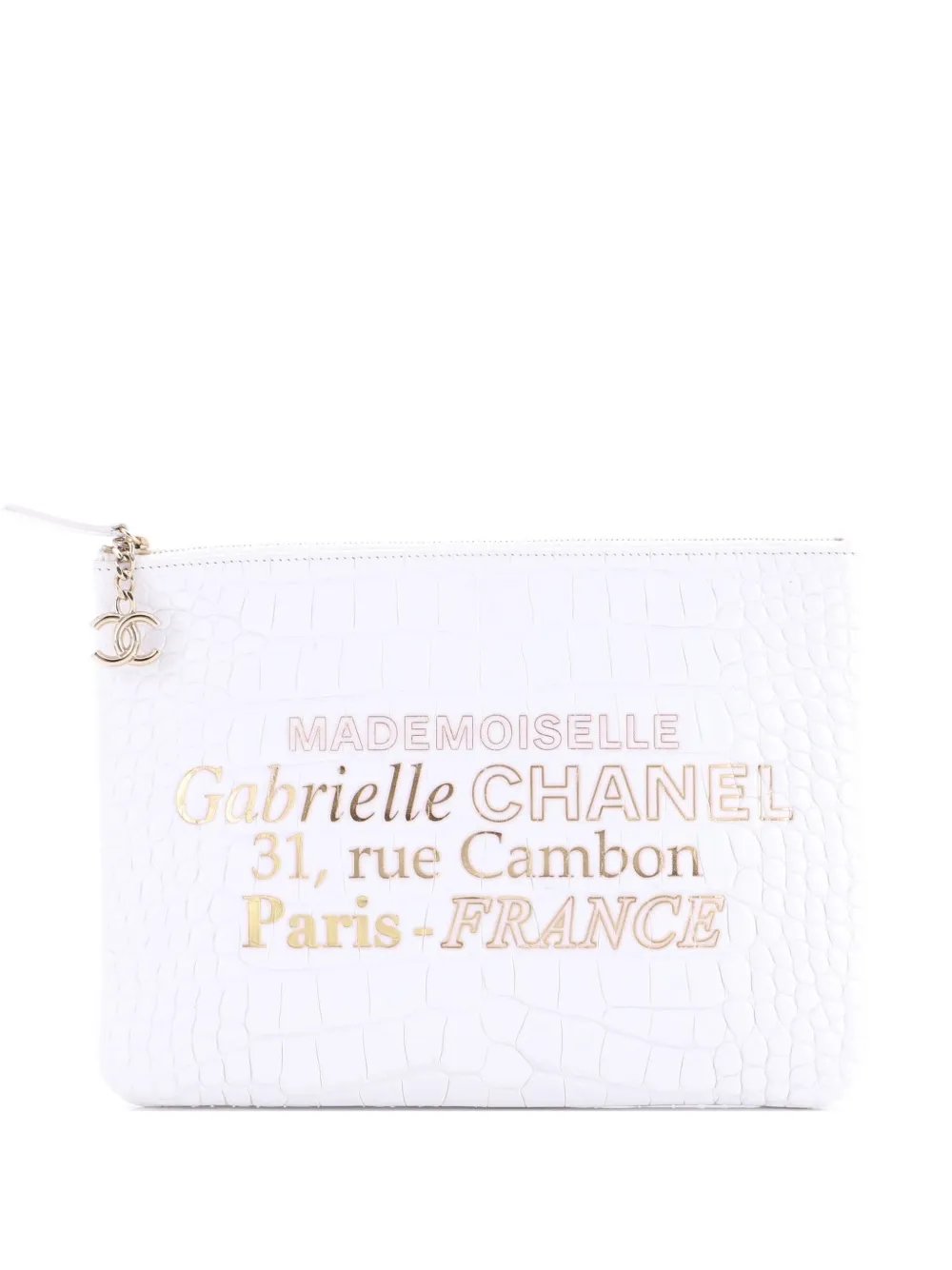 Signature O Case Pouch Printed Crocodile Embossed Calfskin Medium clutch bag