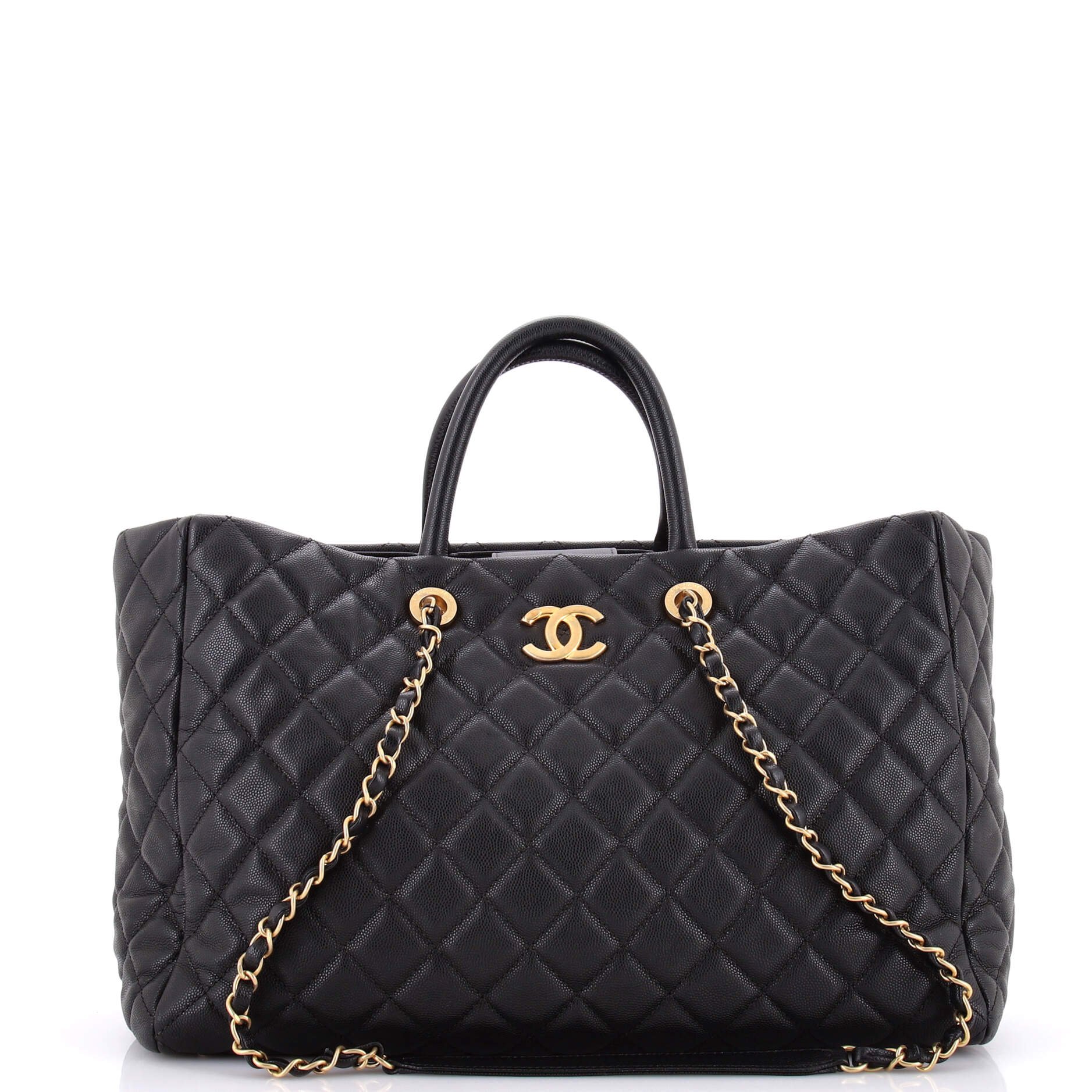 Coco Handle Shopping Tote Quilted Caviar Large