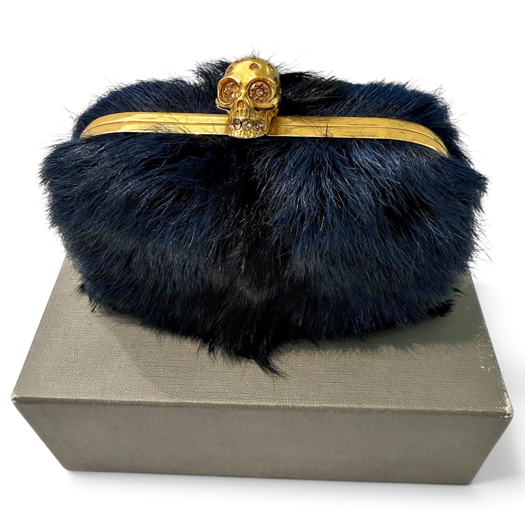 Skull leather clutch bag