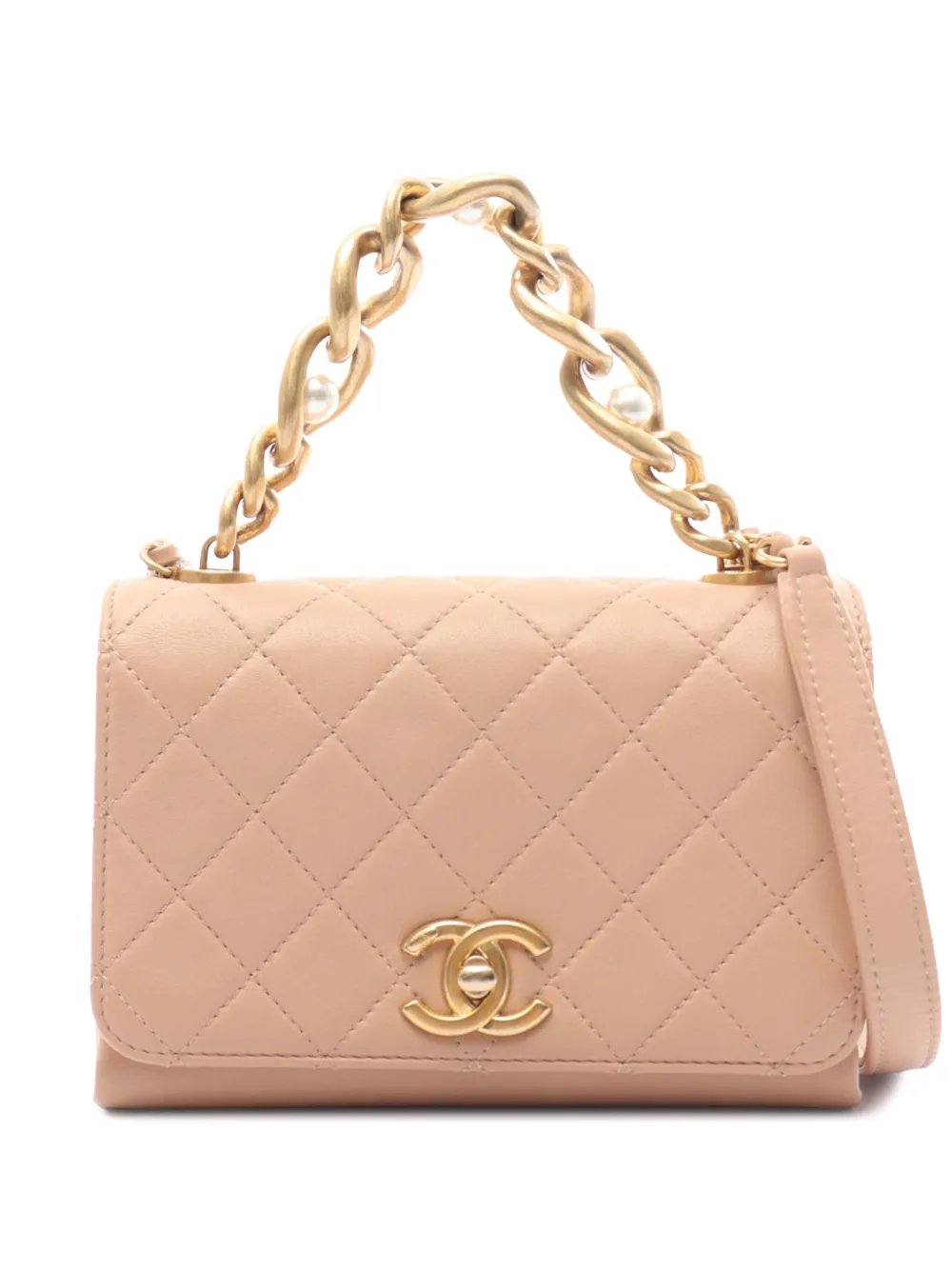 2021-2026 Quilted Calfskin Pearl Jewel Chain Flap satchel