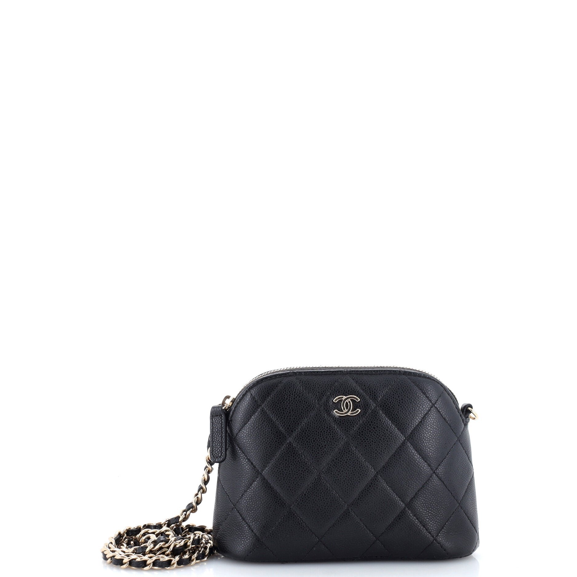 CC Dome Zip Clutch with Chain Quilted Caviar Mini