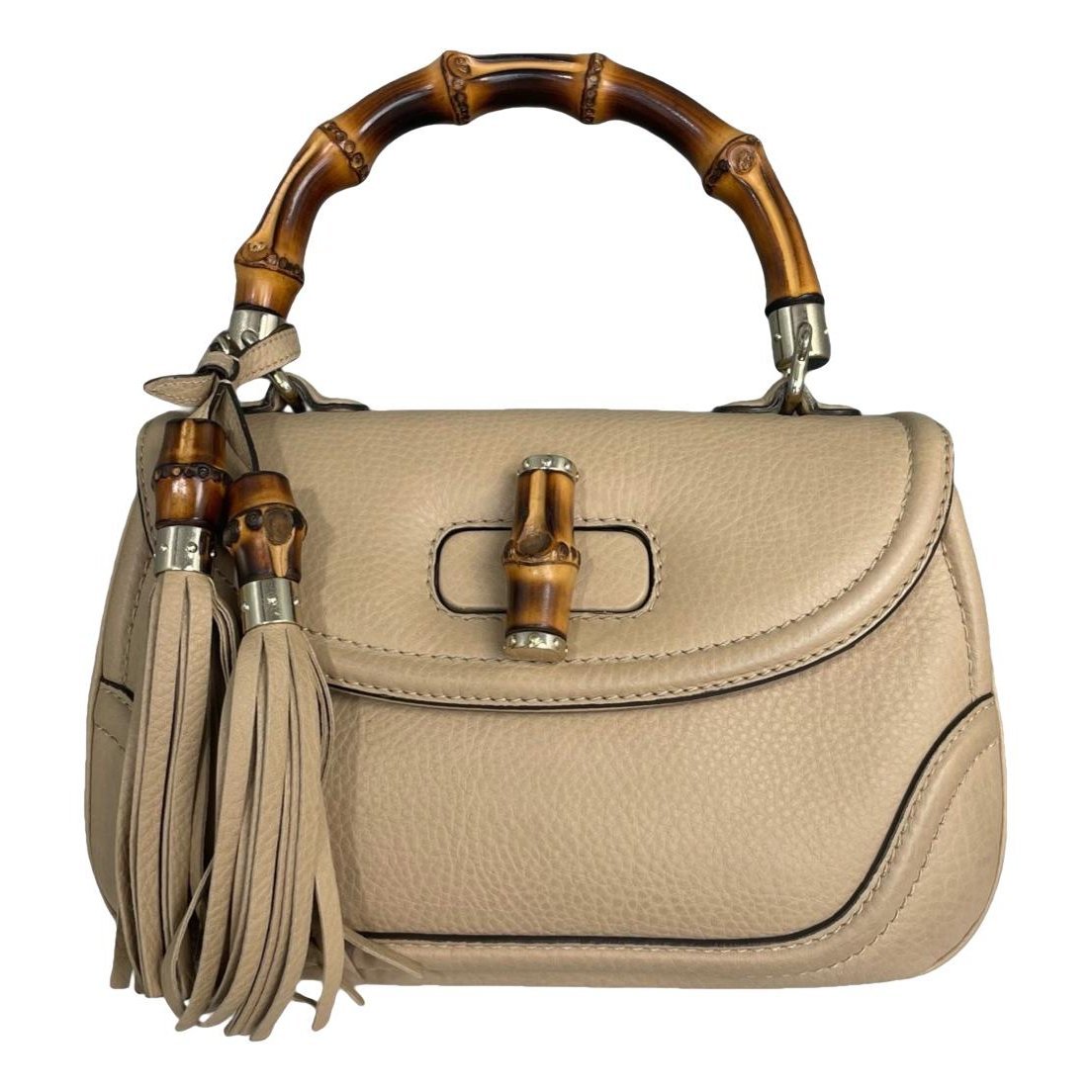 Convertible Pompon Bamboo Top Handle leather satchel