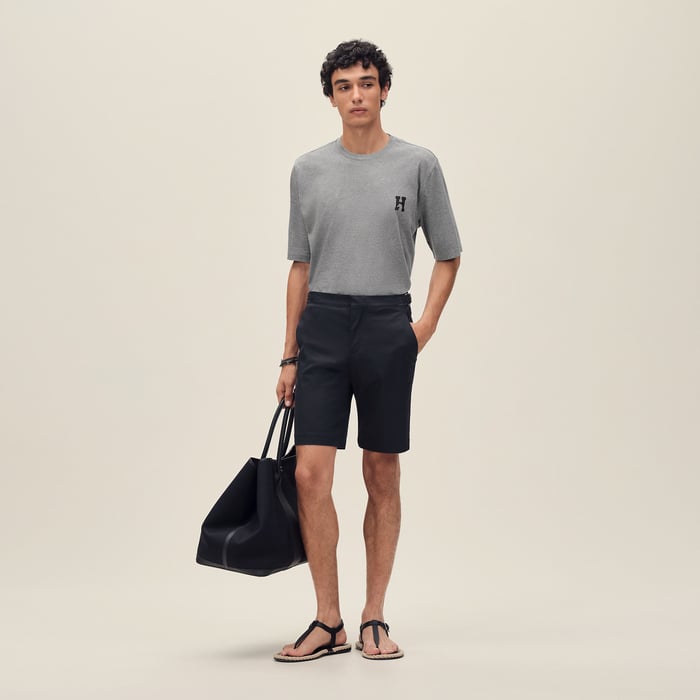 Gris "H'Cheval" T-shirt With Leather Detail