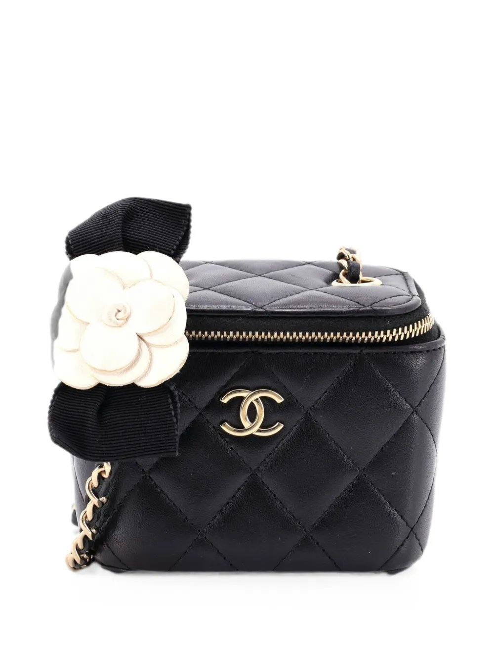 Camellia Bow Vanity Case with Chain Quilted Lambskin Mini crossbody bag