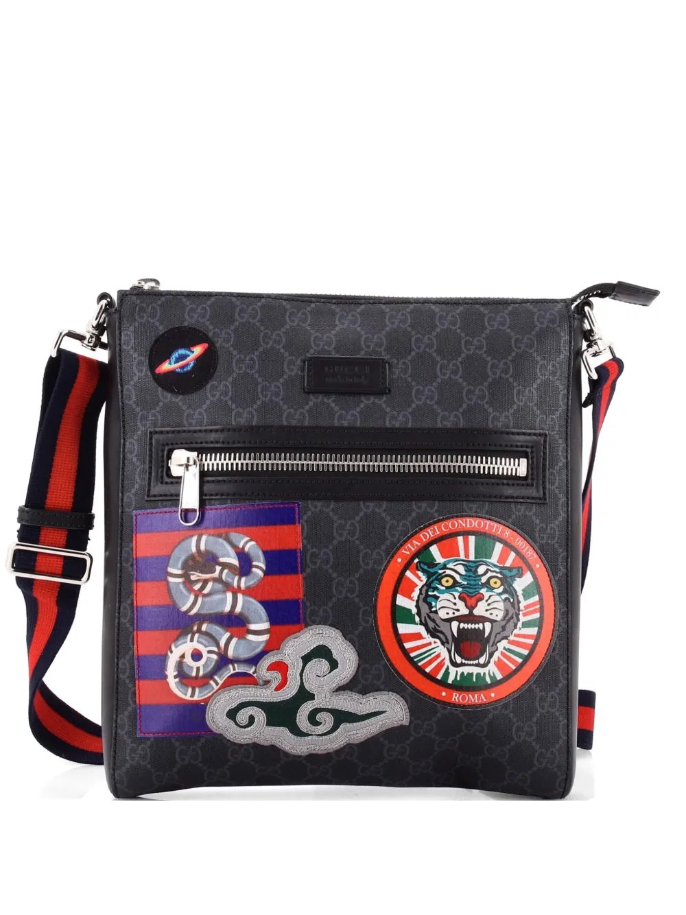 Night Courrier Zip Messenger GG Coated Canvas with Applique Medium crossbody bag