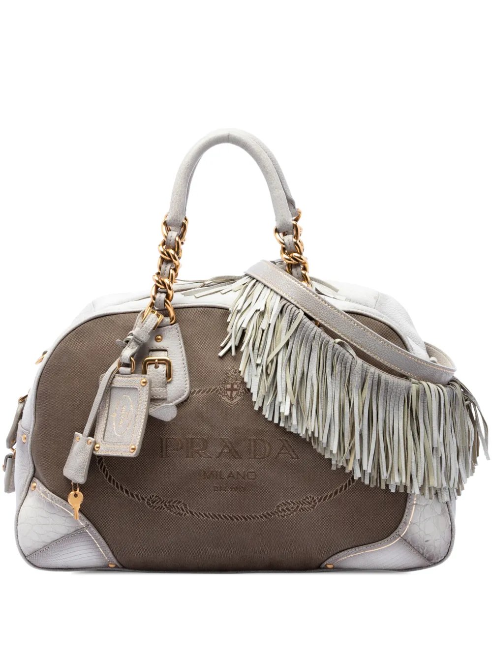 2013-2026 Leather Trimmed Canvas Canapa Logo Fringe Bauletto Bag satchel