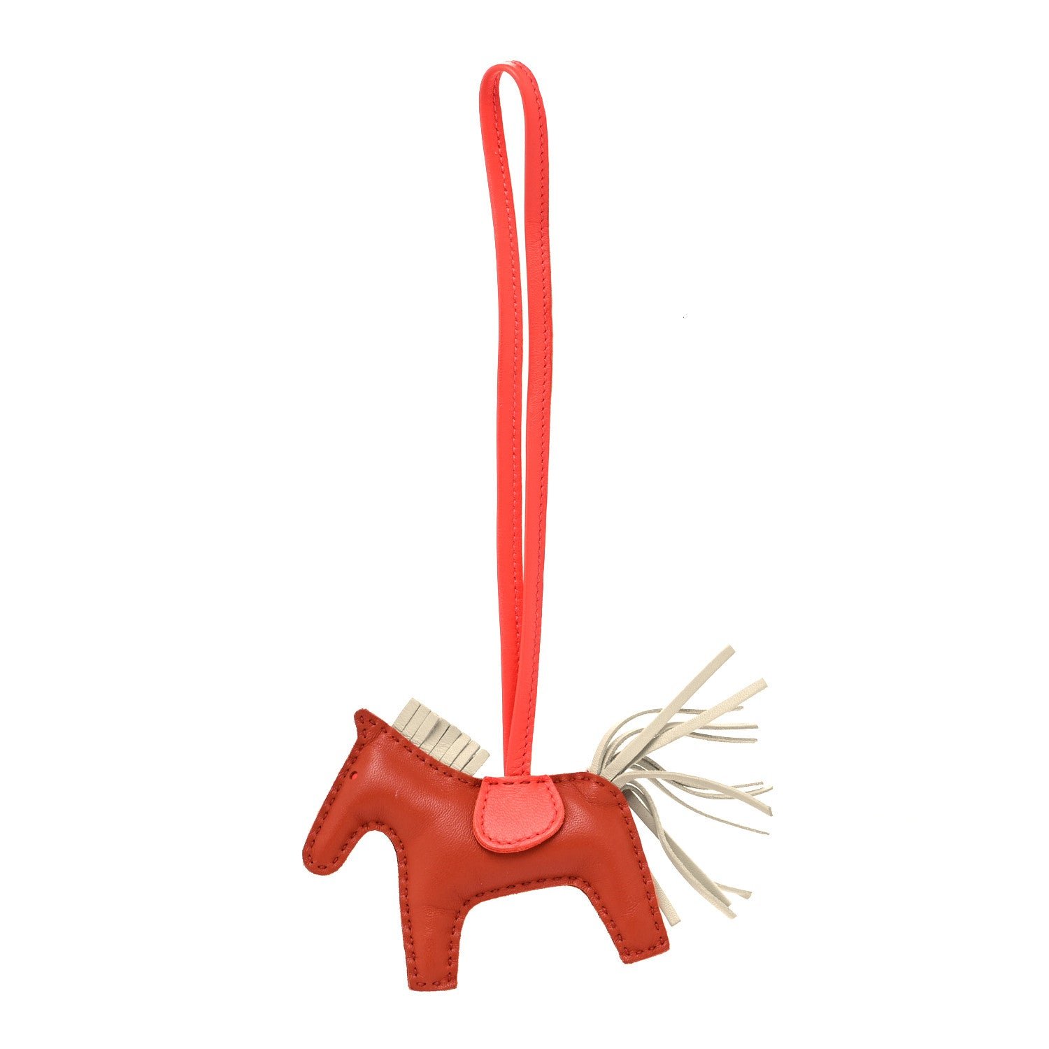 Hermes Milo Lambskin Grigri Rodeo Horse Bag Charm PM Cornaline Craie Rose Texas