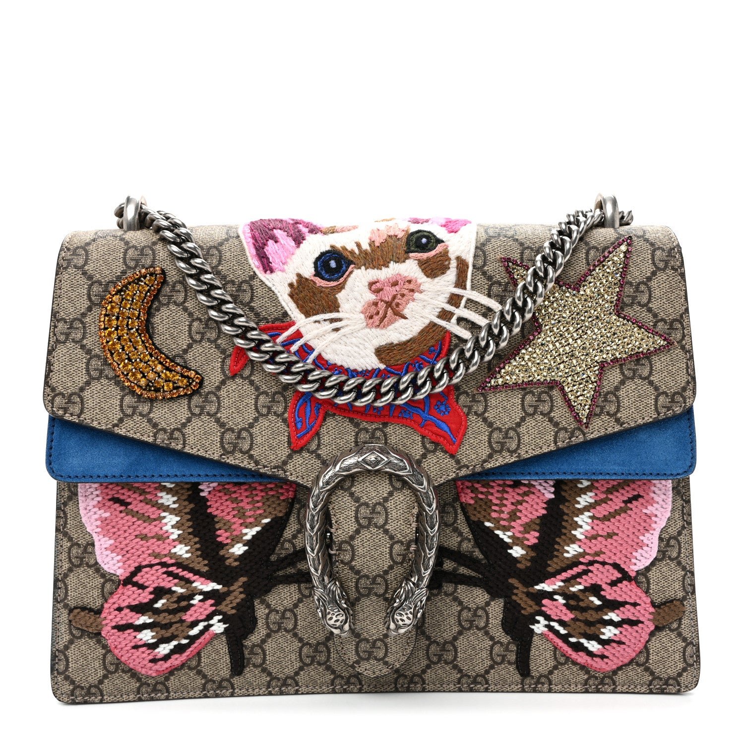 Gucci GG Supreme Monogram Embroidered Medium Dionysus Shoulder Bag Blue