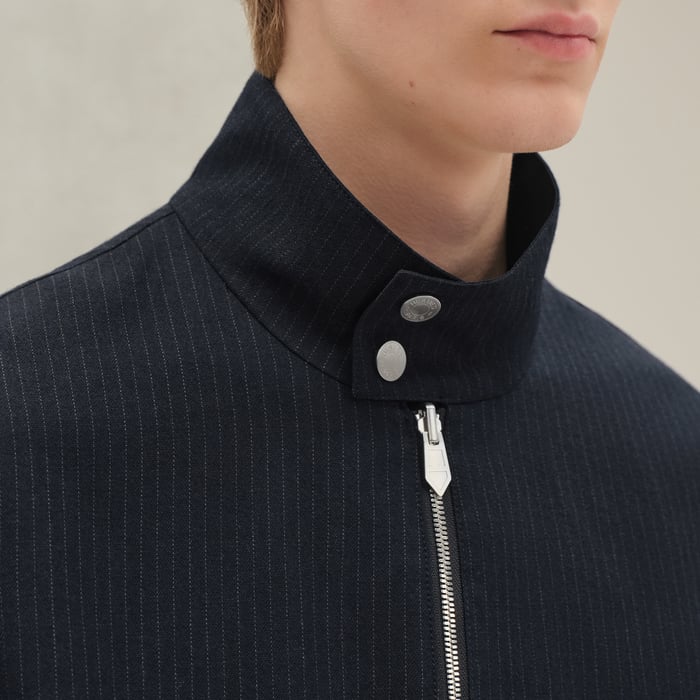 Marine "Rayures De Laine Et Papier" Reversible Straight Cut Jacket