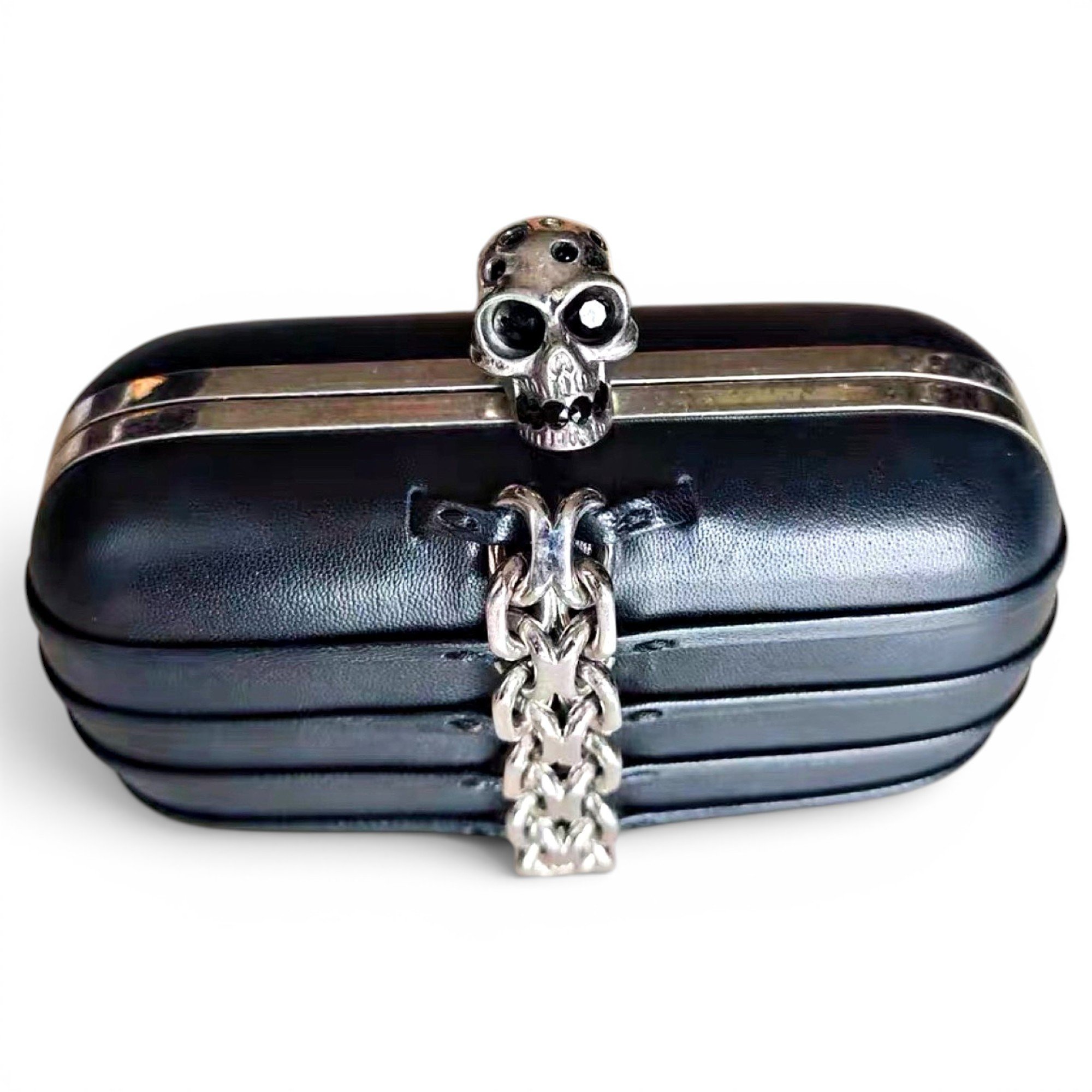 Skull leather clutch bag