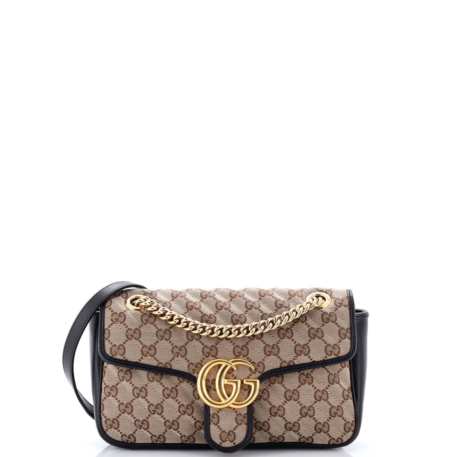 GG Marmont Flap Bag Diagonal Quilted GG Canvas with Leather Small