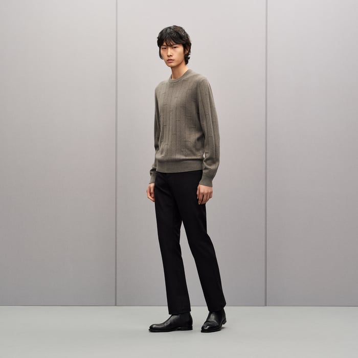 Taupe "H En Echelle" Crewneck Cashmere Sweater