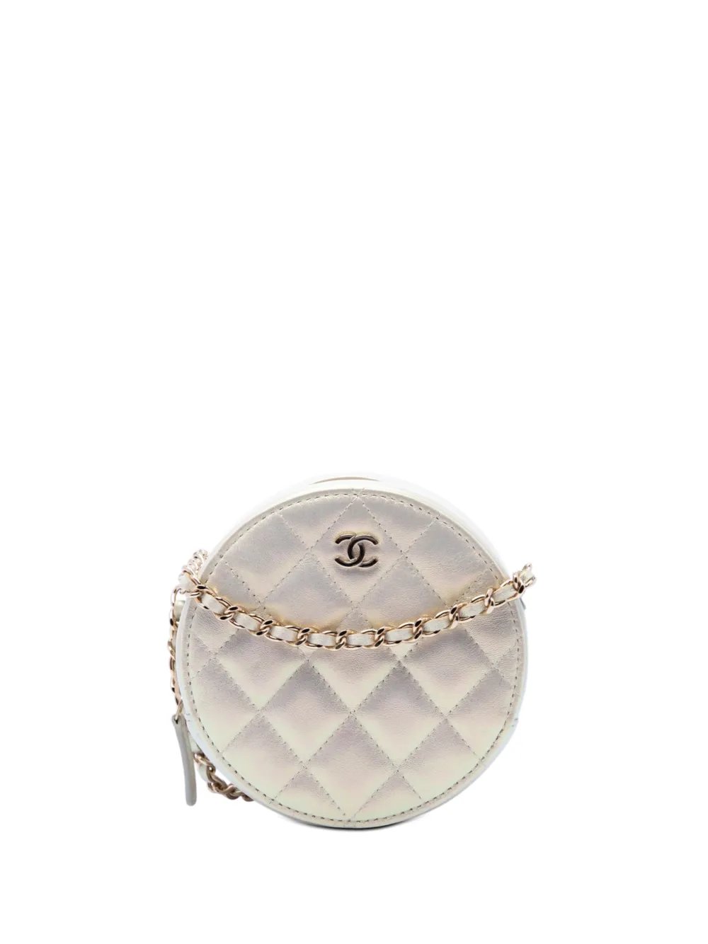 2020 CC Quilted Iridescent Lambskin Round Clutch With Chain crossbody bag
