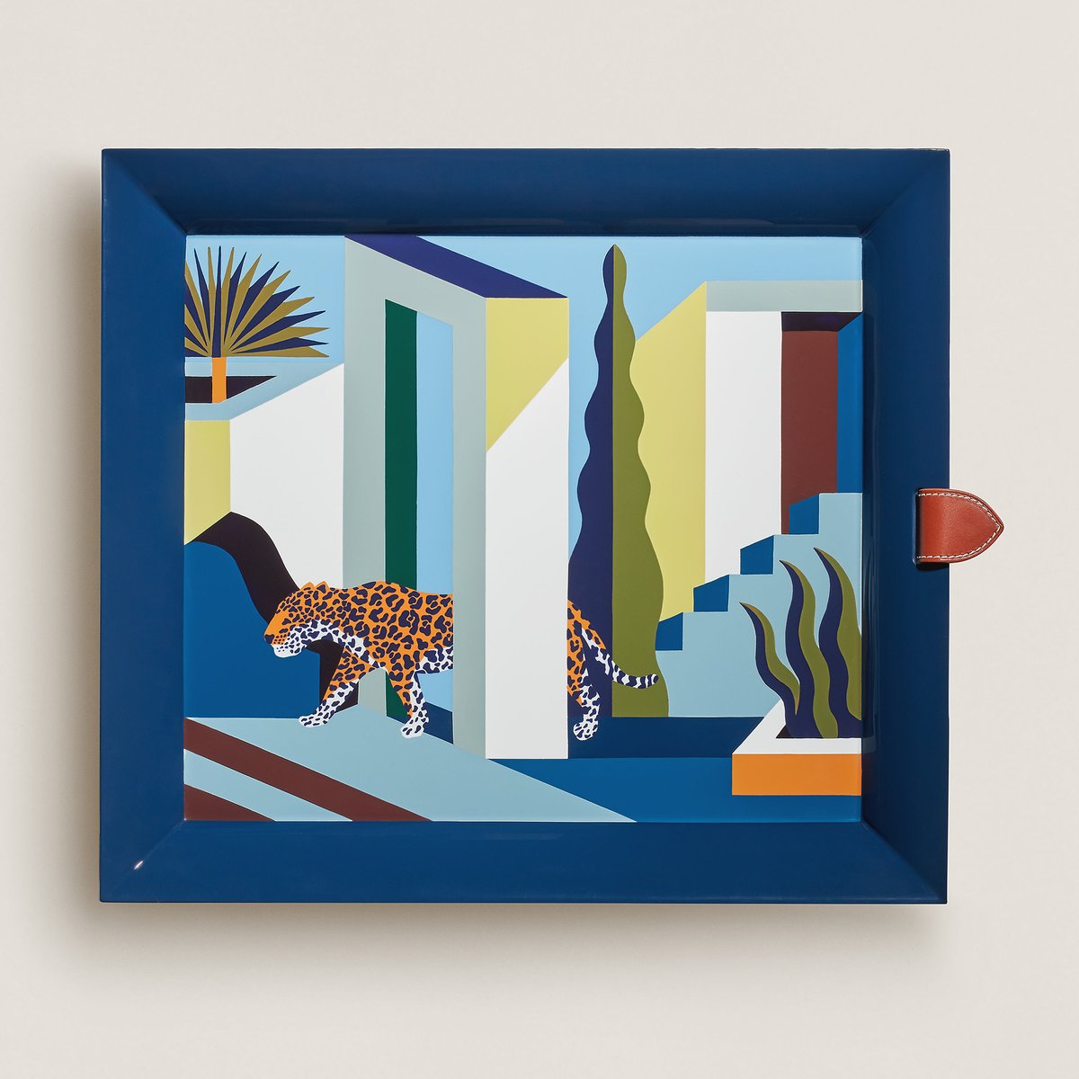Hermès Atrium Jaguar dans un Jardin Mexicain tray Bleu Profond