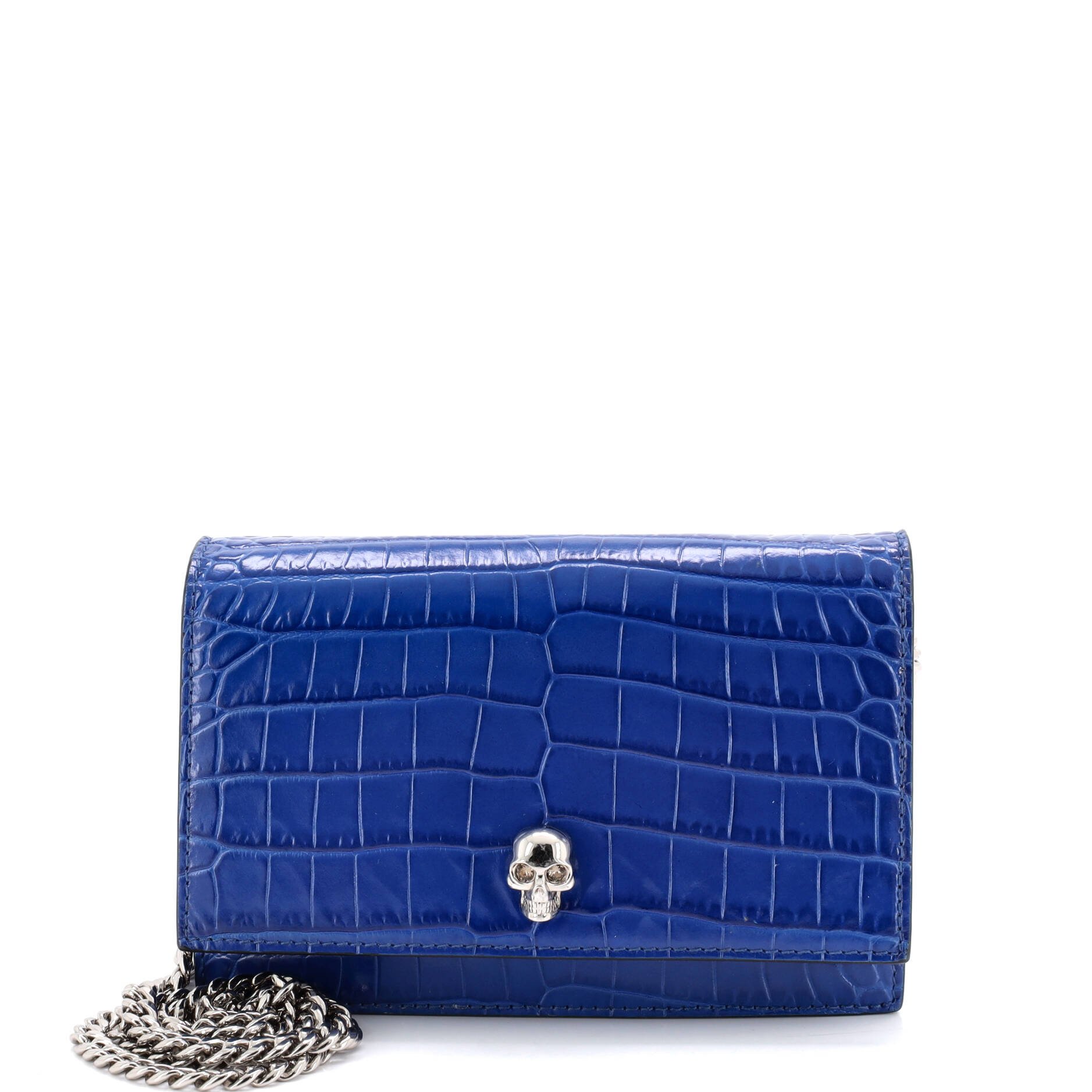 Alexander McQueen Skull Chain Crossbody Bag Crocodile Embossed Leather Mini