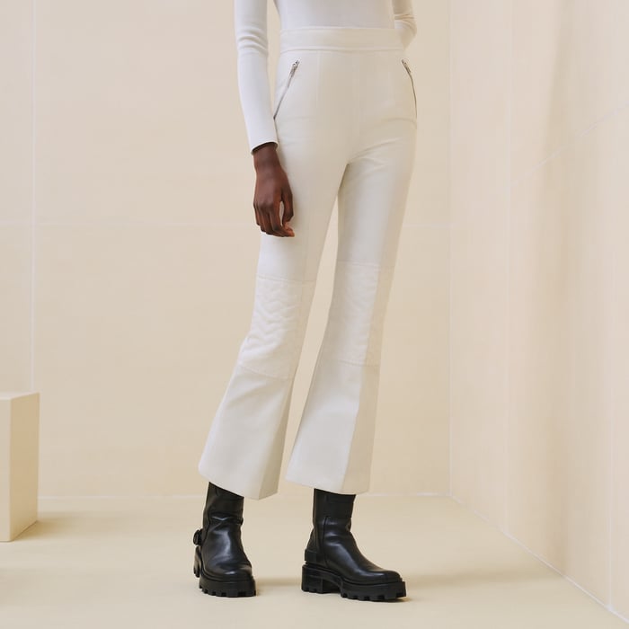 Blanc Naturel High-waisted Bootcut Quilted Biker Pants