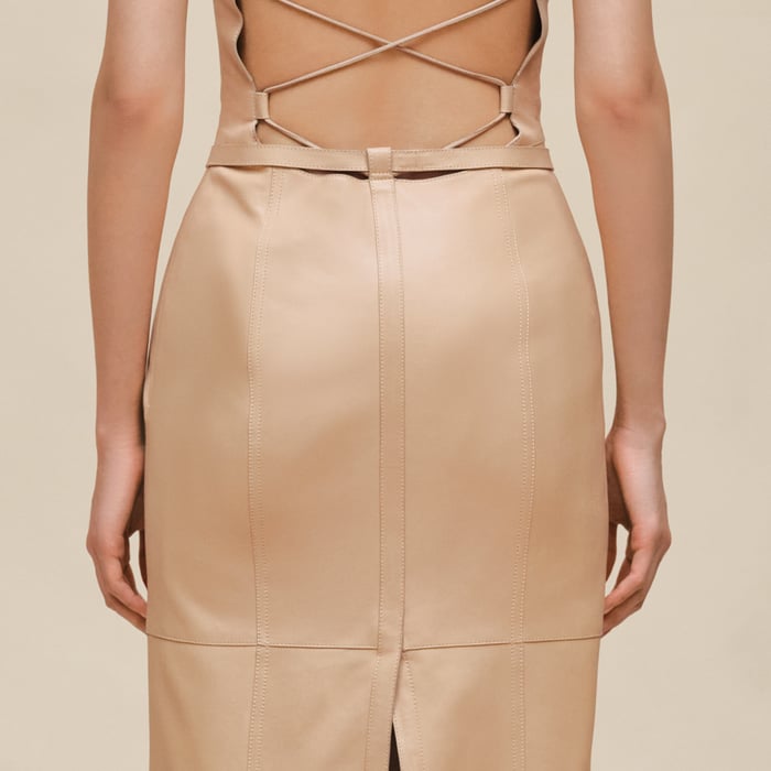 Beige Cajou Dress With Laced Back