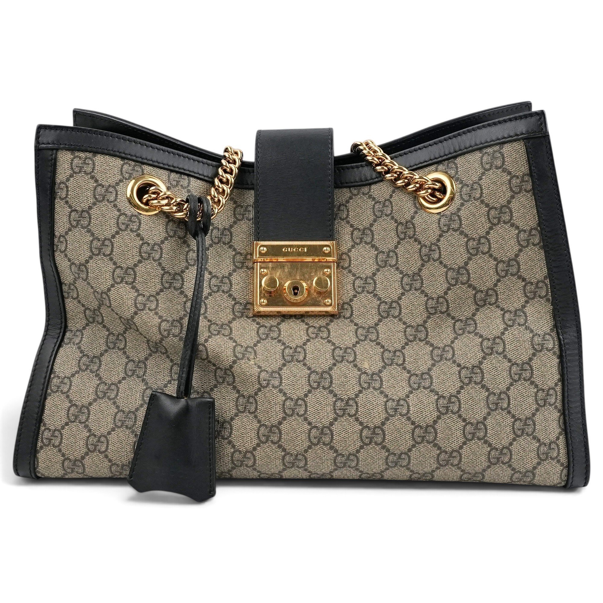 Padlock patent leather handbag