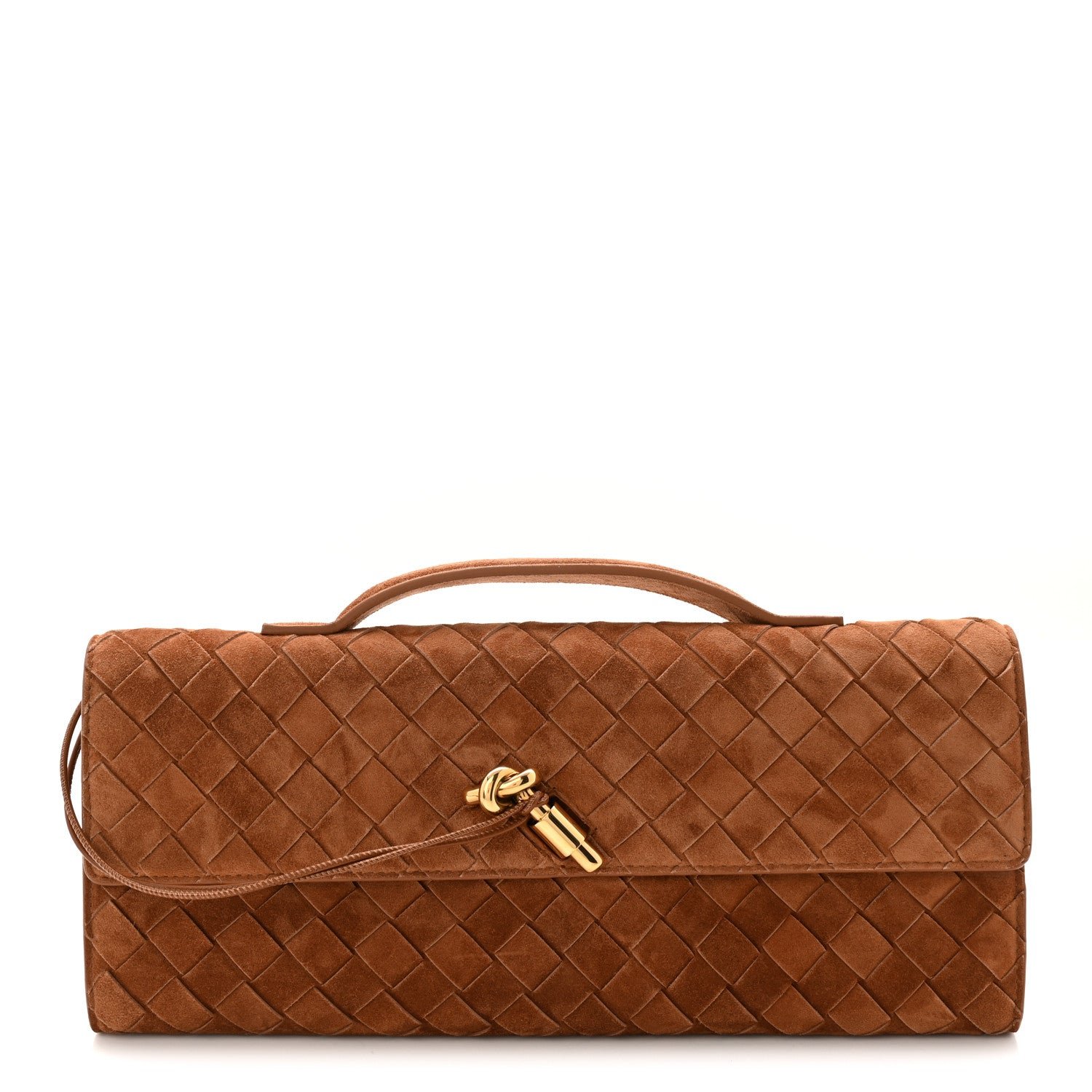 Bottega Veneta Bottega Veneta Suede Intrecciato Long Andiamo Top Handle Clutch  Amber