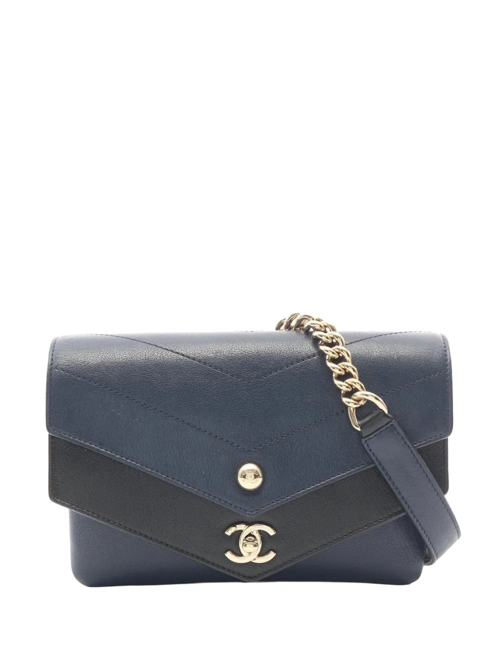2018-2019 Chevron Calfskin Double Envelope Flap belt bag