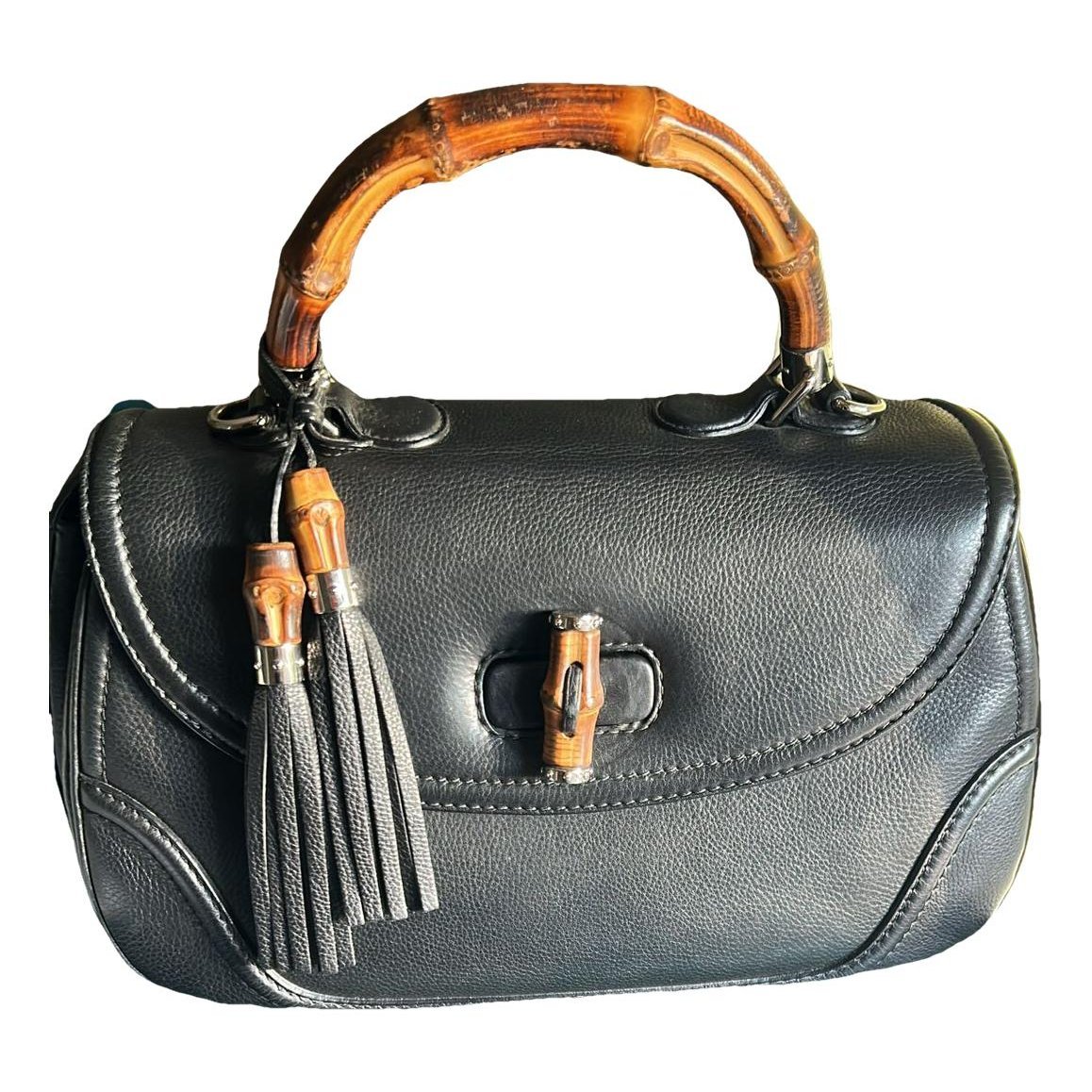 Convertible Bamboo Top Handle leather handbag