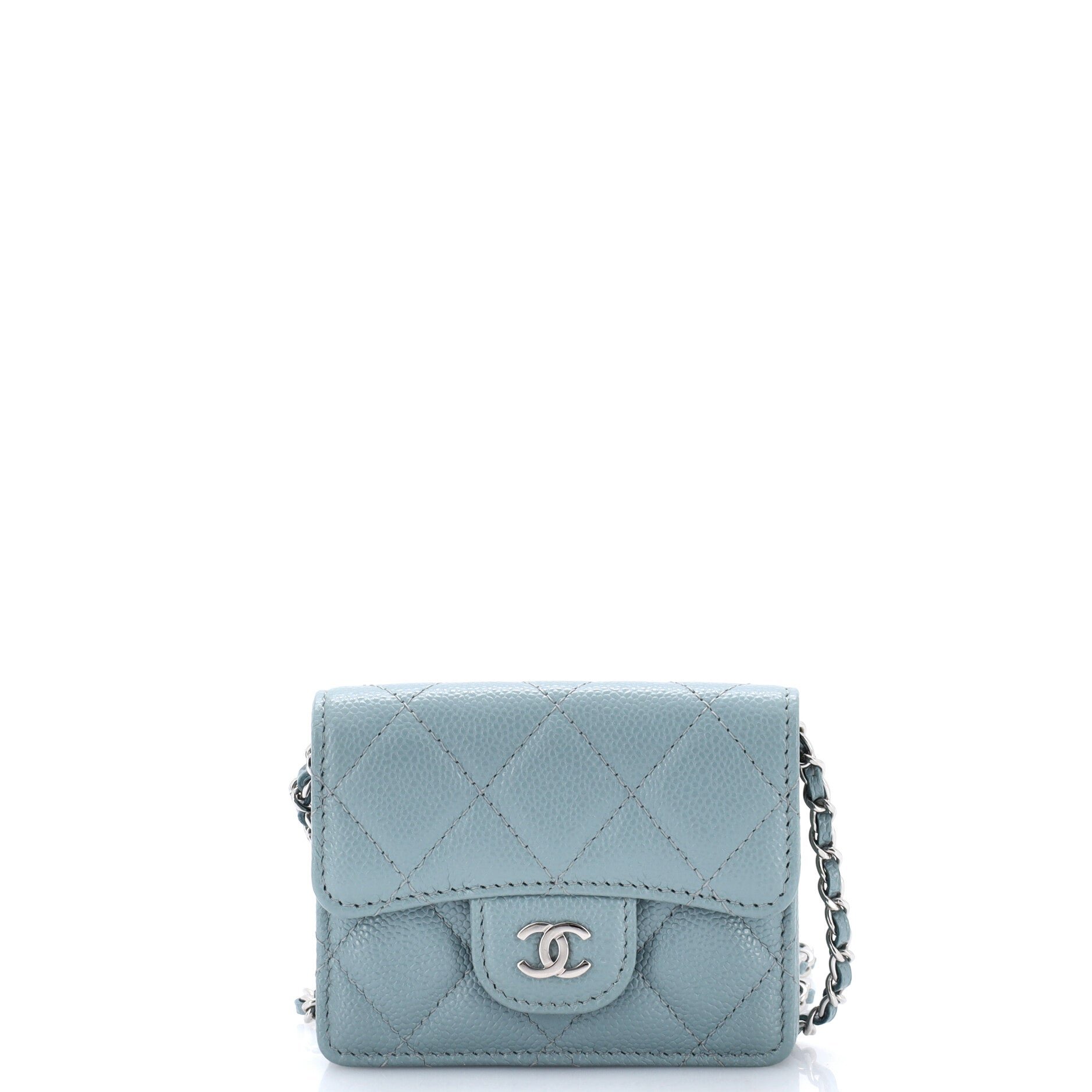 Classic Flap Card Holder on Chain Quilted Caviar Mini