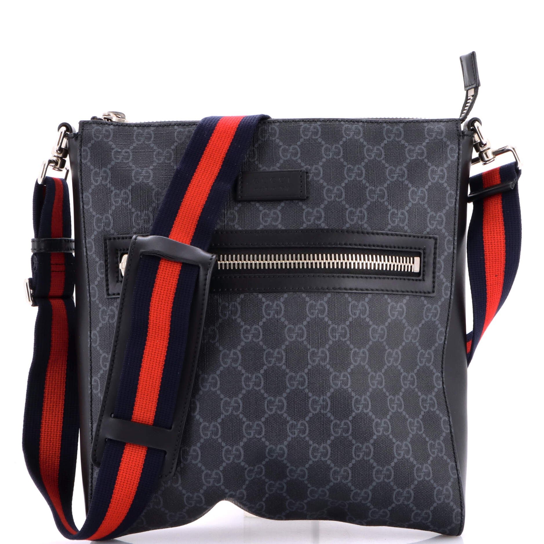 Web Strap Front Zip Messenger Bag GG Coated Canvas Medium