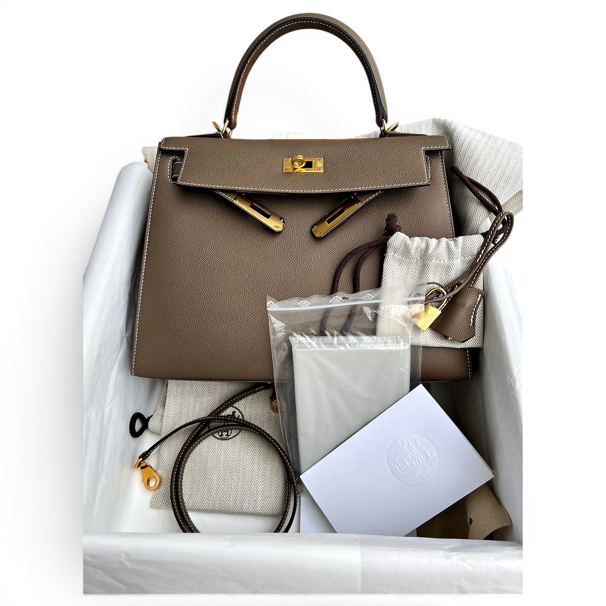 Hermes Kelly 28 Handbag Etoupe Epsom Leather